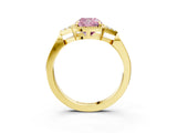 Yellow gold Hexagonal Halo Fancy Pink Cushion Cut Diamond Solitaire with Pavé Band and Four-Prong Setting_6