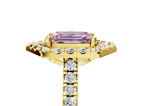 Yellow gold Hexagonal Halo Fancy Pink Emerald Cut Diamond Pavé Band with Four-Prong Setting_5