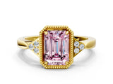 Yellow gold Hexagonal Halo Fancy Pink Emerald Cut Diamond Solitaire with Pavé Band and Four-Prong Setting_3