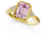 Yellow gold Hexagonal Halo Fancy Pink Emerald Cut Diamond Solitaire with Pavé Band and Four-Prong Setting_4