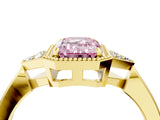 Yellow gold Hexagonal Halo Fancy Pink Emerald Cut Diamond Solitaire with Pavé Band and Four-Prong Setting_7