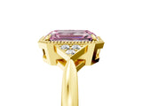 Yellow gold Hexagonal Halo Fancy Pink Emerald Cut Diamond Solitaire with Pavé Band and Four-Prong Setting_8