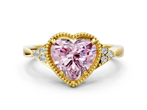 Yellow gold Hexagonal Halo Fancy Pink Heart Cut Diamond Solitaire with Pavé Band and Four-Prong Setting_3