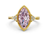 Yellow gold Hexagonal Halo Fancy Pink Marquise Cut Diamond Solitaire with Pavé Band and Four-Prong Setting_3