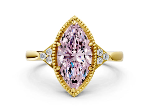 Yellow gold Hexagonal Halo Fancy Pink Marquise Cut Diamond Solitaire with Pavé Band and Four-Prong Setting_3