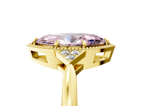 Yellow gold Hexagonal Halo Fancy Pink Marquise Cut Diamond Solitaire with Pavé Band and Four-Prong Setting_8