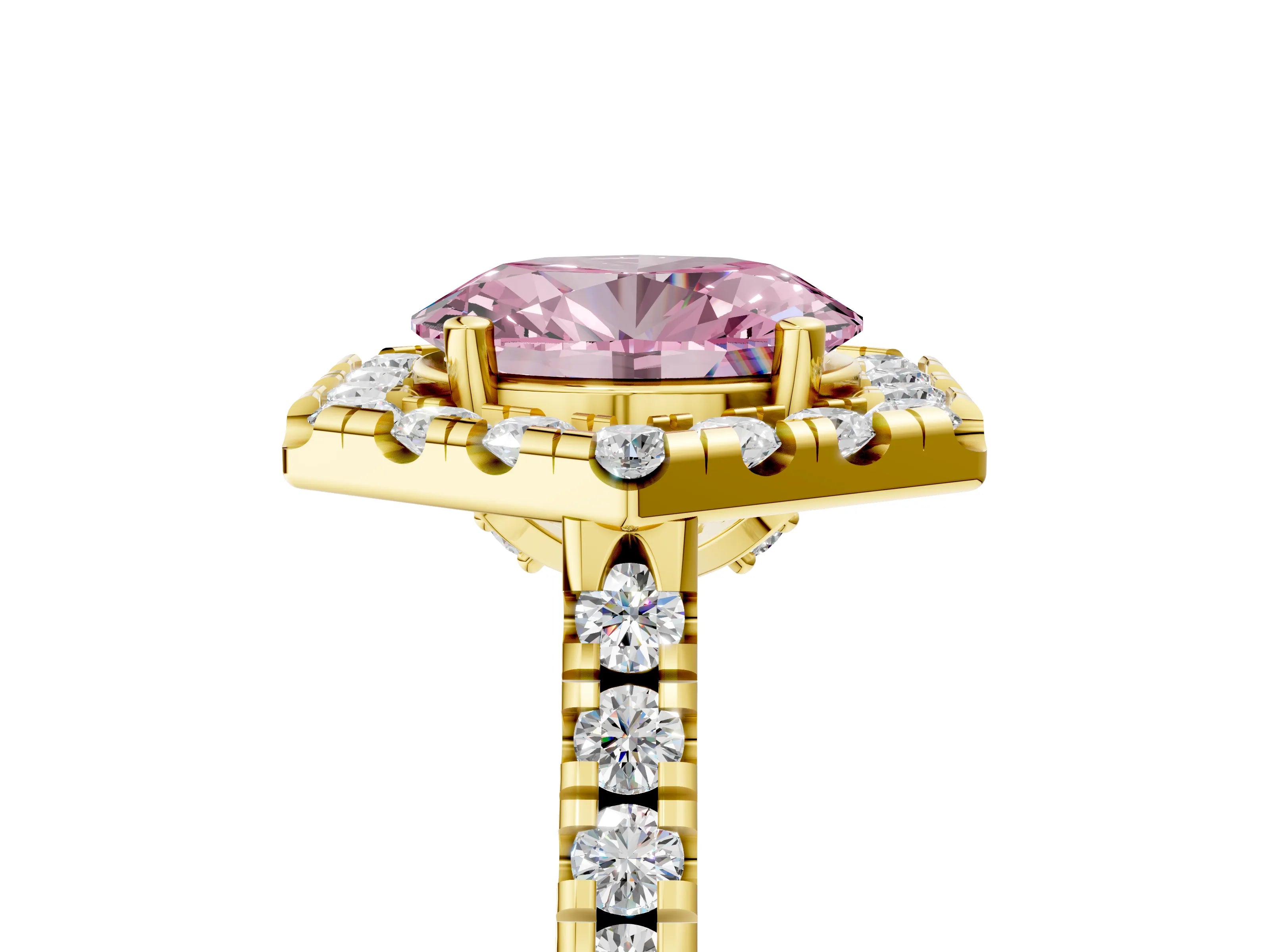 Yellow gold Hexagonal Halo Fancy Pink Oval Cut Diamond Pavé Band with Four-Prong Setting_5