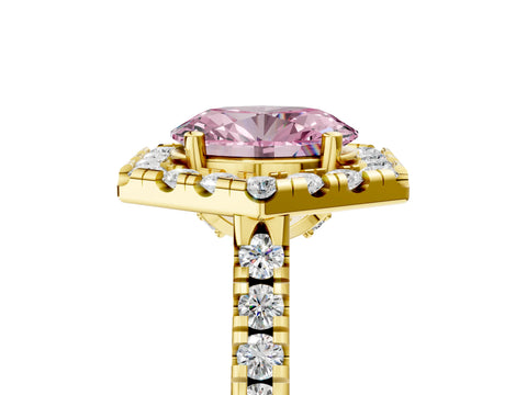Yellow gold Hexagonal Halo Fancy Pink Oval Cut Diamond Pavé Band with Four-Prong Setting_5