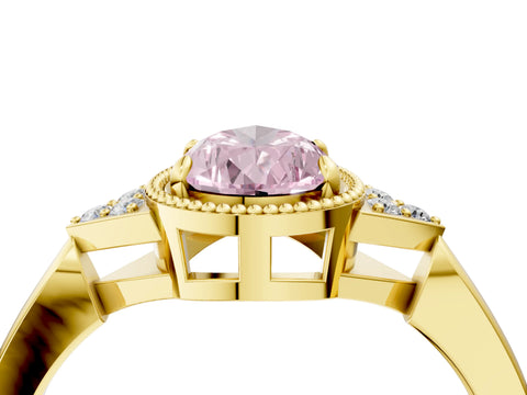 Yellow gold Hexagonal Halo Fancy Pink Pear Cut Diamond Solitaire with Pavé Band and Four-Prong Setting_7