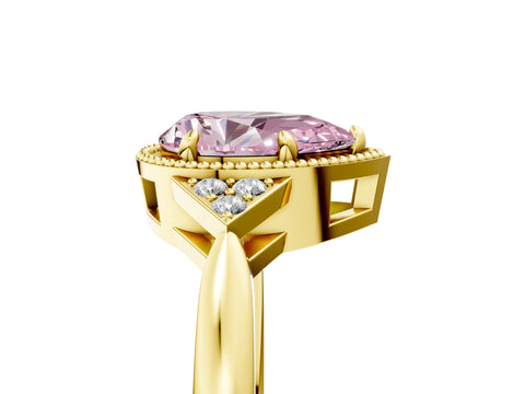 Yellow gold Hexagonal Halo Fancy Pink Pear Cut Diamond Solitaire with Pavé Band and Four-Prong Setting_8
