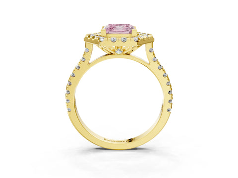 Yellow gold Hexagonal Halo Fancy Pink Princess Cut Diamond Pavé Band with Four-Prong Setting_3