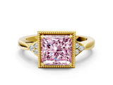 Yellow gold Hexagonal Halo Fancy Pink Princess Cut Diamond Solitaire with Pavé Band and Four-Prong Setting_3