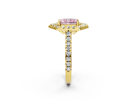 Yellow gold Hexagonal Halo Fancy Pink Radiant Cut Diamond Pavé Band with Four-Prong Setting_2