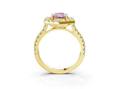 Yellow gold Hexagonal Halo Fancy Pink Radiant Cut Diamond Pavé Band with Four-Prong Setting_3
