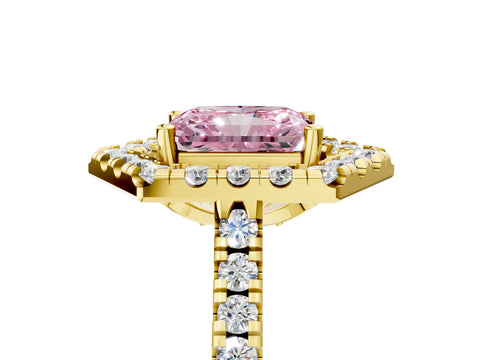 Yellow gold Hexagonal Halo Fancy Pink Radiant Cut Diamond Pavé Band with Four-Prong Setting_5