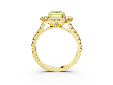 Yellow gold Hexagonal Halo Fancy Yellow Asscher Cut Diamond Pavé Band with Four-Prong Setting_3