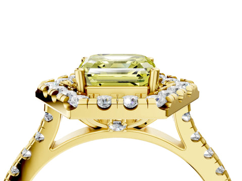 Yellow gold Hexagonal Halo Fancy Yellow Asscher Cut Diamond Pavé Band with Four-Prong Setting_4
