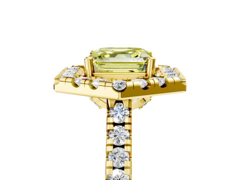 Yellow gold Hexagonal Halo Fancy Yellow Asscher Cut Diamond Pavé Band with Four-Prong Setting_5