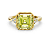 Yellow gold Hexagonal Halo Fancy Yellow Asscher Cut Diamond Solitaire with Pavé Band and Four-Prong Setting_3