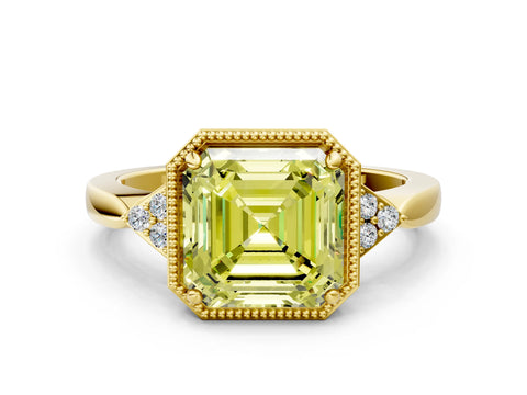 Yellow gold Hexagonal Halo Fancy Yellow Asscher Cut Diamond Solitaire with Pavé Band and Four-Prong Setting_3
