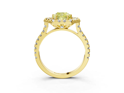 Yellow gold Hexagonal Halo Fancy Yellow Cushion Cut Diamond Pavé Band with Four-Prong Setting_3