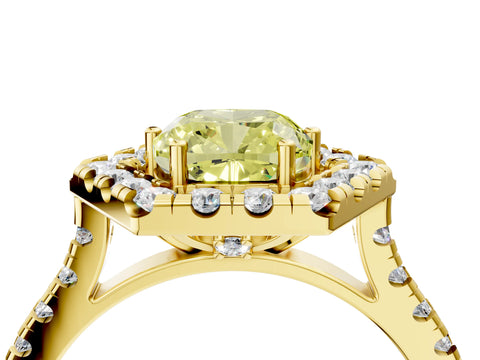 Yellow gold Hexagonal Halo Fancy Yellow Cushion Cut Diamond Pavé Band with Four-Prong Setting_4