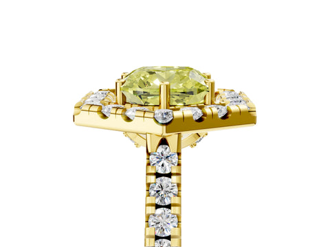 Yellow gold Hexagonal Halo Fancy Yellow Cushion Cut Diamond Pavé Band with Four-Prong Setting_5