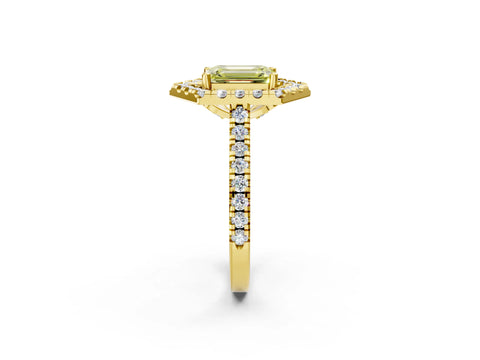Yellow gold Hexagonal Halo Fancy Yellow Emerald Cut Diamond Pavé Band with Four-Prong Setting_2