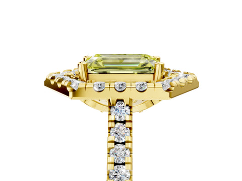 Yellow gold Hexagonal Halo Fancy Yellow Emerald Cut Diamond Pavé Band with Four-Prong Setting_5