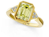 Yellow gold Hexagonal Halo Fancy Yellow Emerald Cut Diamond Solitaire with Pavé Band and Four-Prong Setting_4