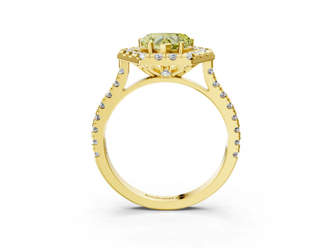 Yellow gold Hexagonal Halo Fancy Yellow Heart Cut Diamond Pavé Band with Four-Prong Setting_3