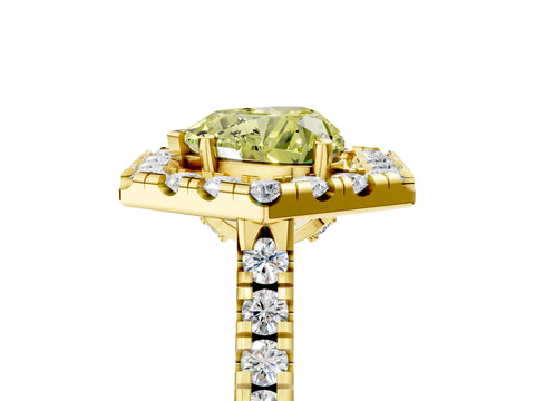 Yellow gold Hexagonal Halo Fancy Yellow Heart Cut Diamond Pavé Band with Four-Prong Setting_5