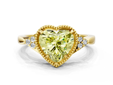 Yellow gold Hexagonal Halo Fancy Yellow Heart Cut Diamond Solitaire with Pavé Band and Four-Prong Setting_3