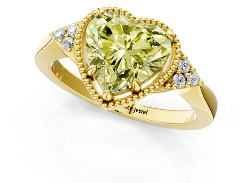 Yellow gold Hexagonal Halo Fancy Yellow Heart Cut Diamond Solitaire with Pavé Band and Four-Prong Setting_4