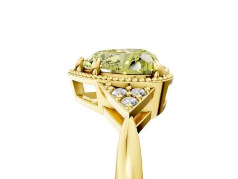 Yellow gold Hexagonal Halo Fancy Yellow Heart Cut Diamond Solitaire with Pavé Band and Four-Prong Setting_8