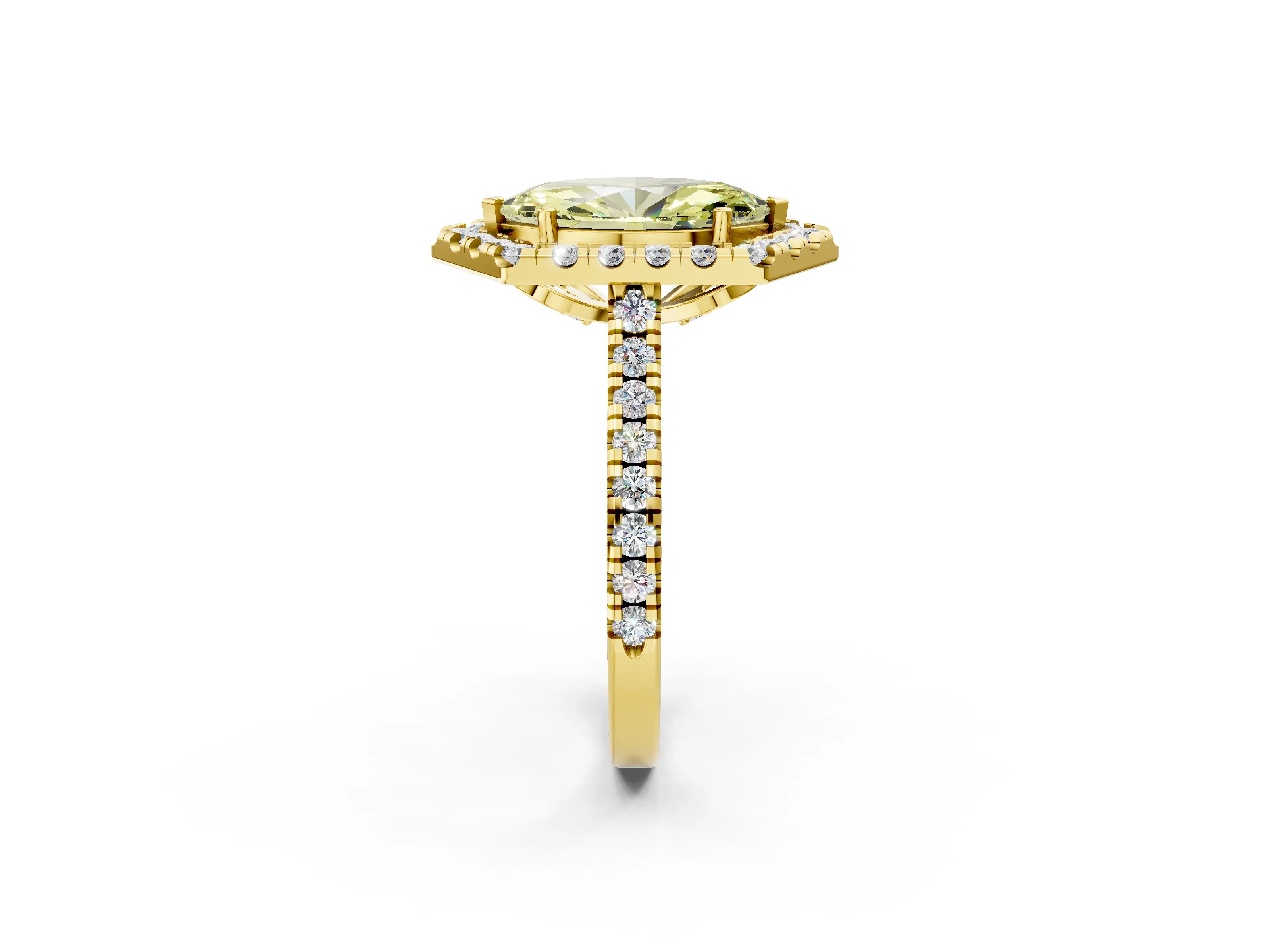 Yellow gold Hexagonal Halo Fancy Yellow Marquise Cut Diamond Pavé Band with Four-Prong Setting_2