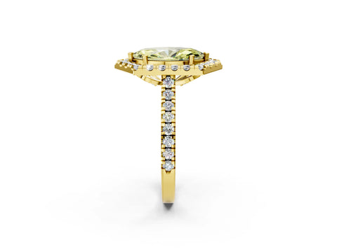 Yellow gold Hexagonal Halo Fancy Yellow Marquise Cut Diamond Pavé Band with Four-Prong Setting_2