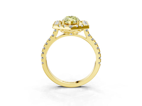 Yellow gold Hexagonal Halo Fancy Yellow Marquise Cut Diamond Pavé Band with Four-Prong Setting_3
