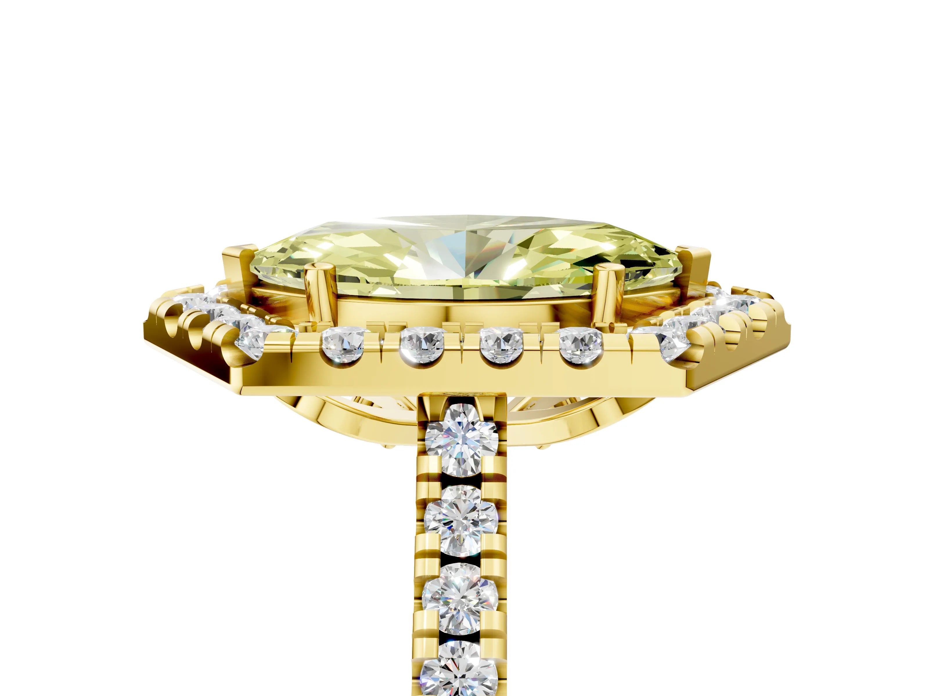 Yellow gold Hexagonal Halo Fancy Yellow Marquise Cut Diamond Pavé Band with Four-Prong Setting_5