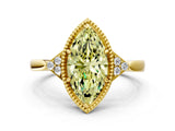 Yellow gold Hexagonal Halo Fancy Yellow Marquise Cut Diamond Solitaire with Pavé Band and Four-Prong Setting_3