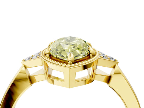 Yellow gold Hexagonal Halo Fancy Yellow Marquise Cut Diamond Solitaire with Pavé Band and Four-Prong Setting_7