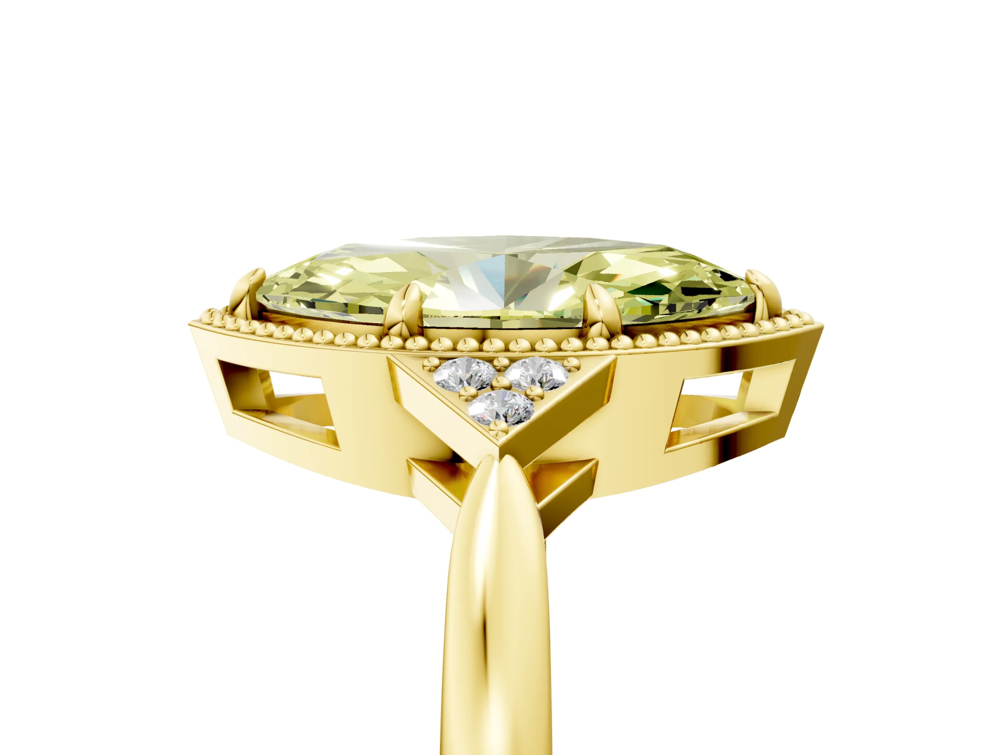 Yellow gold Hexagonal Halo Fancy Yellow Marquise Cut Diamond Solitaire with Pavé Band and Four-Prong Setting_8