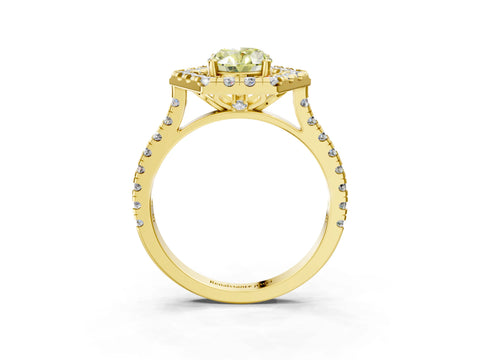 Yellow gold Hexagonal Halo Fancy Yellow Oval Cut Diamond Pavé Band with Four-Prong Setting_3