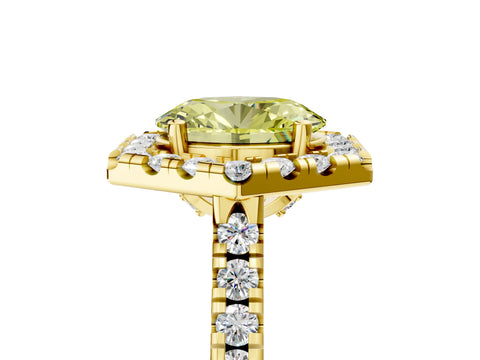 Yellow gold Hexagonal Halo Fancy Yellow Oval Cut Diamond Pavé Band with Four-Prong Setting_5