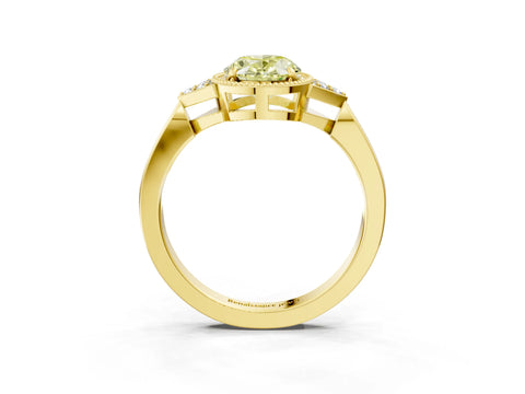 Yellow gold Hexagonal Halo Fancy Yellow Oval Cut Diamond Solitaire with Pavé Band and Four-Prong Setting_6