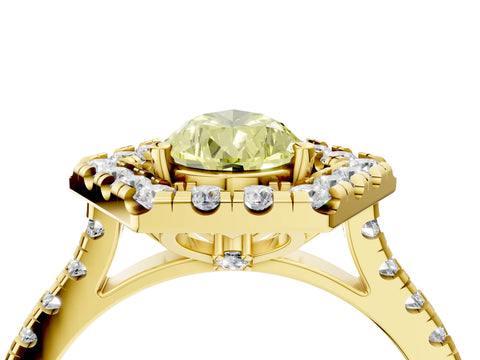 Yellow gold Hexagonal Halo Fancy Yellow Pear Cut Diamond Pavé Band with Four-Prong Setting_4