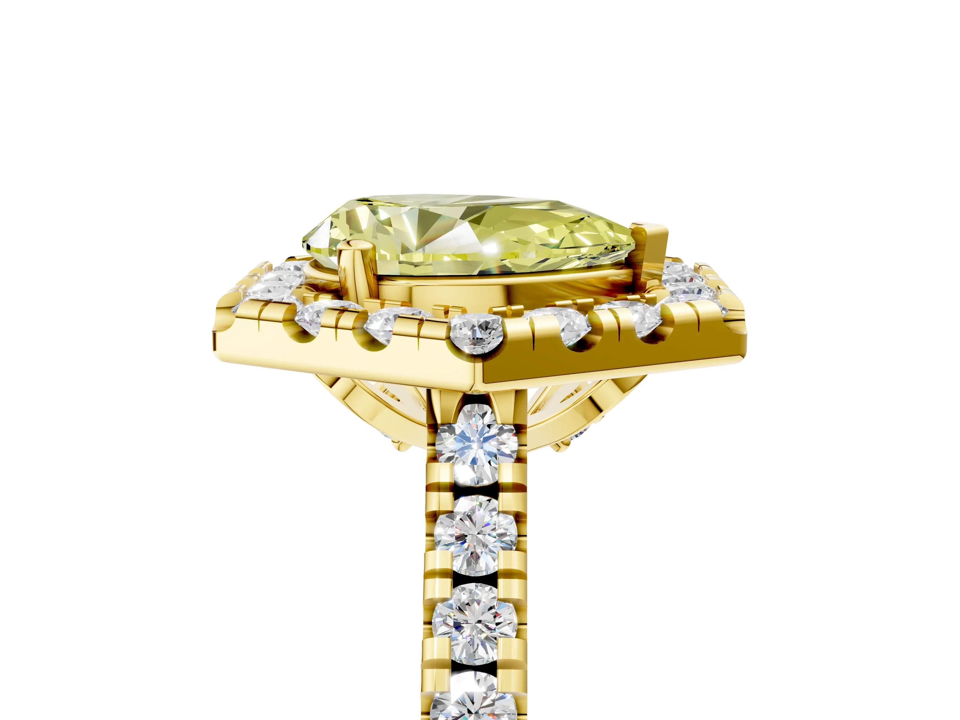 Yellow gold Hexagonal Halo Fancy Yellow Pear Cut Diamond Pavé Band with Four-Prong Setting_5