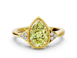 Yellow gold Hexagonal Halo Fancy Yellow Pear Cut Diamond Solitaire with Pavé Band and Four-Prong Setting_3