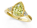Yellow gold Hexagonal Halo Fancy Yellow Pear Cut Diamond Solitaire with Pavé Band and Four-Prong Setting_4