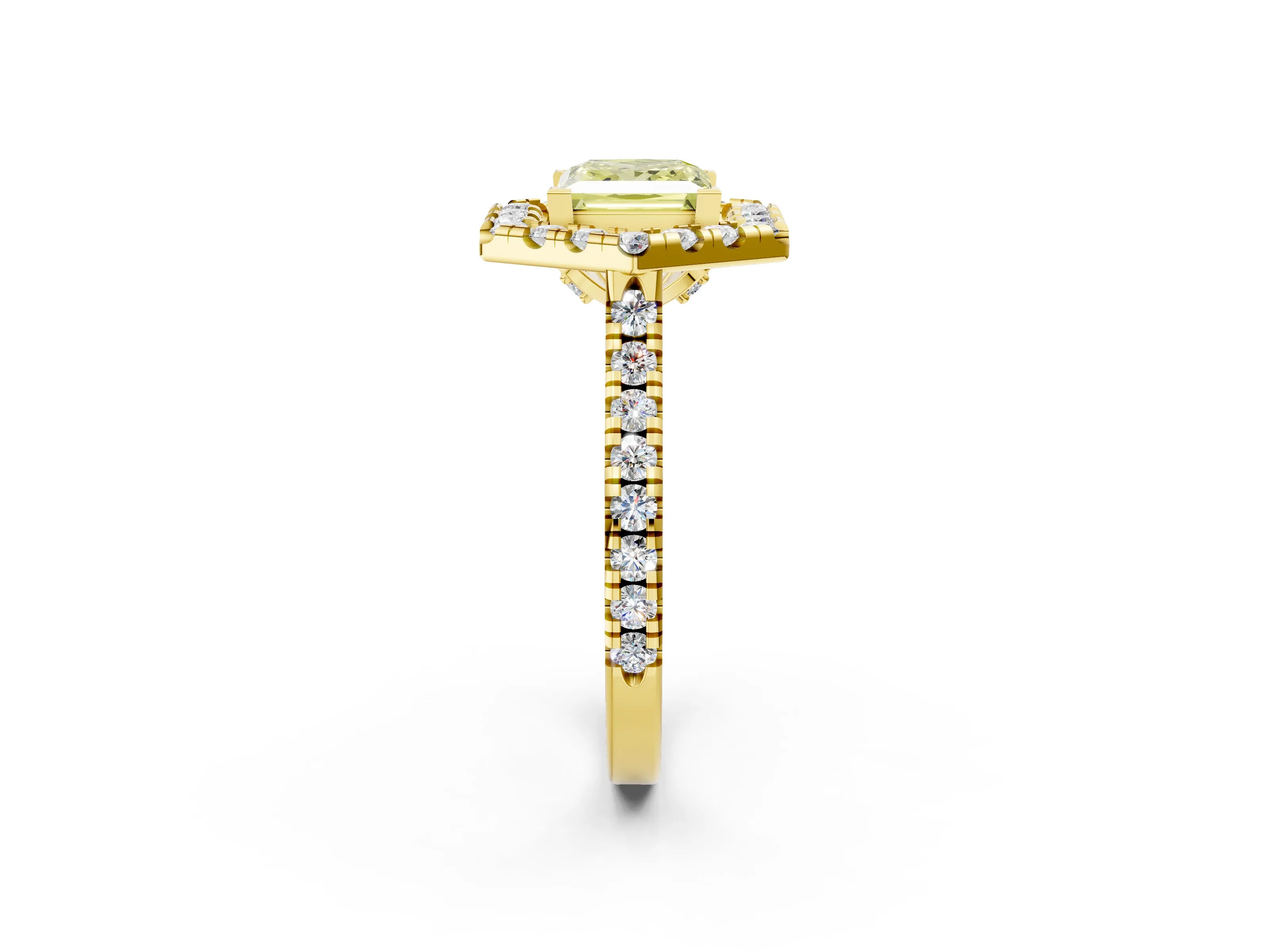 Yellow gold Hexagonal Halo Fancy Yellow Princess Cut Diamond Pavé Band with Four-Prong Setting_2